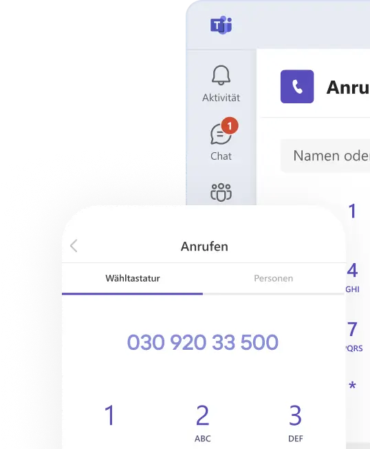 Microsoft Teams Telefonie Oberflächen.