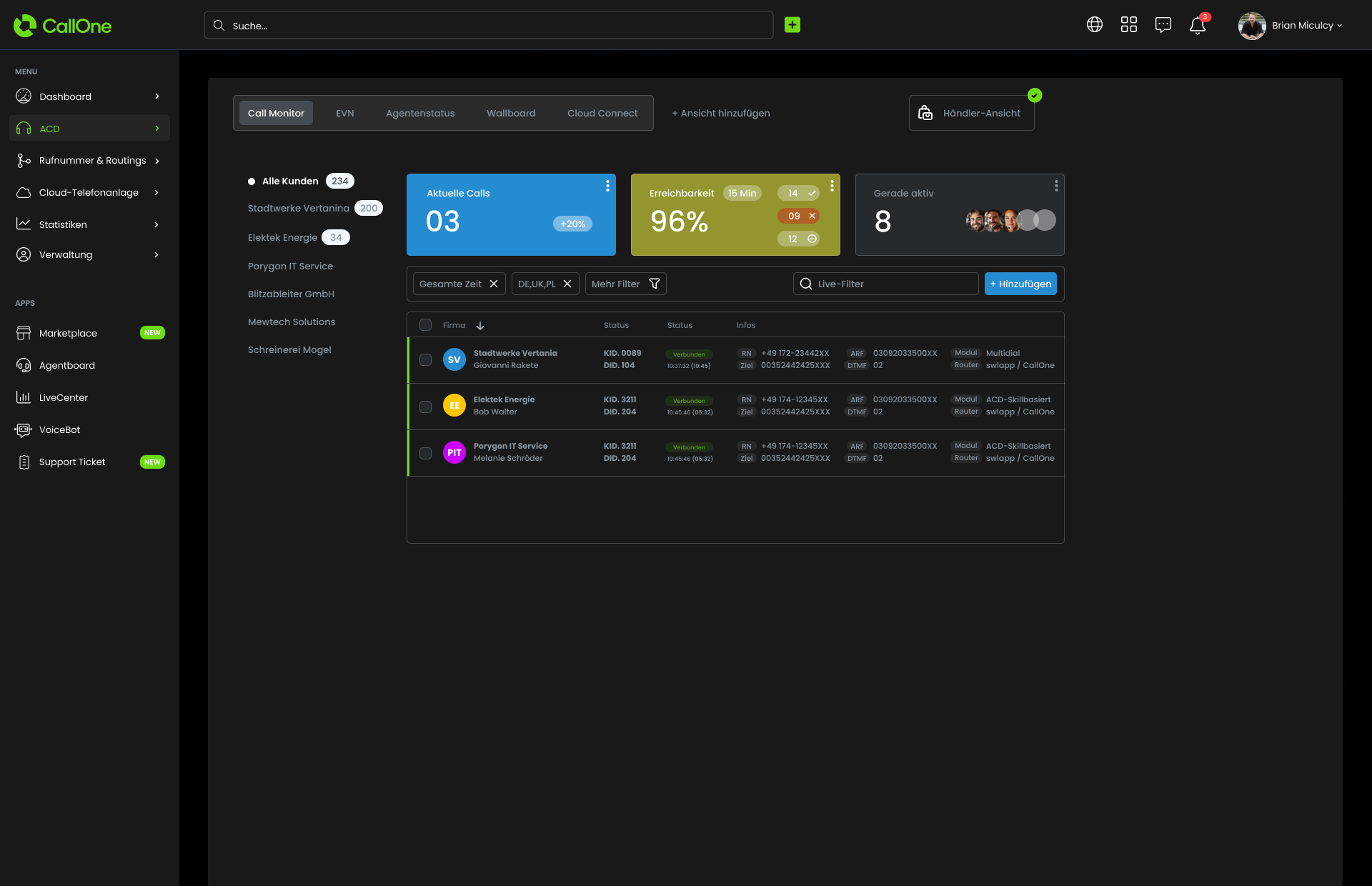 callcenter anrufe live monitoring